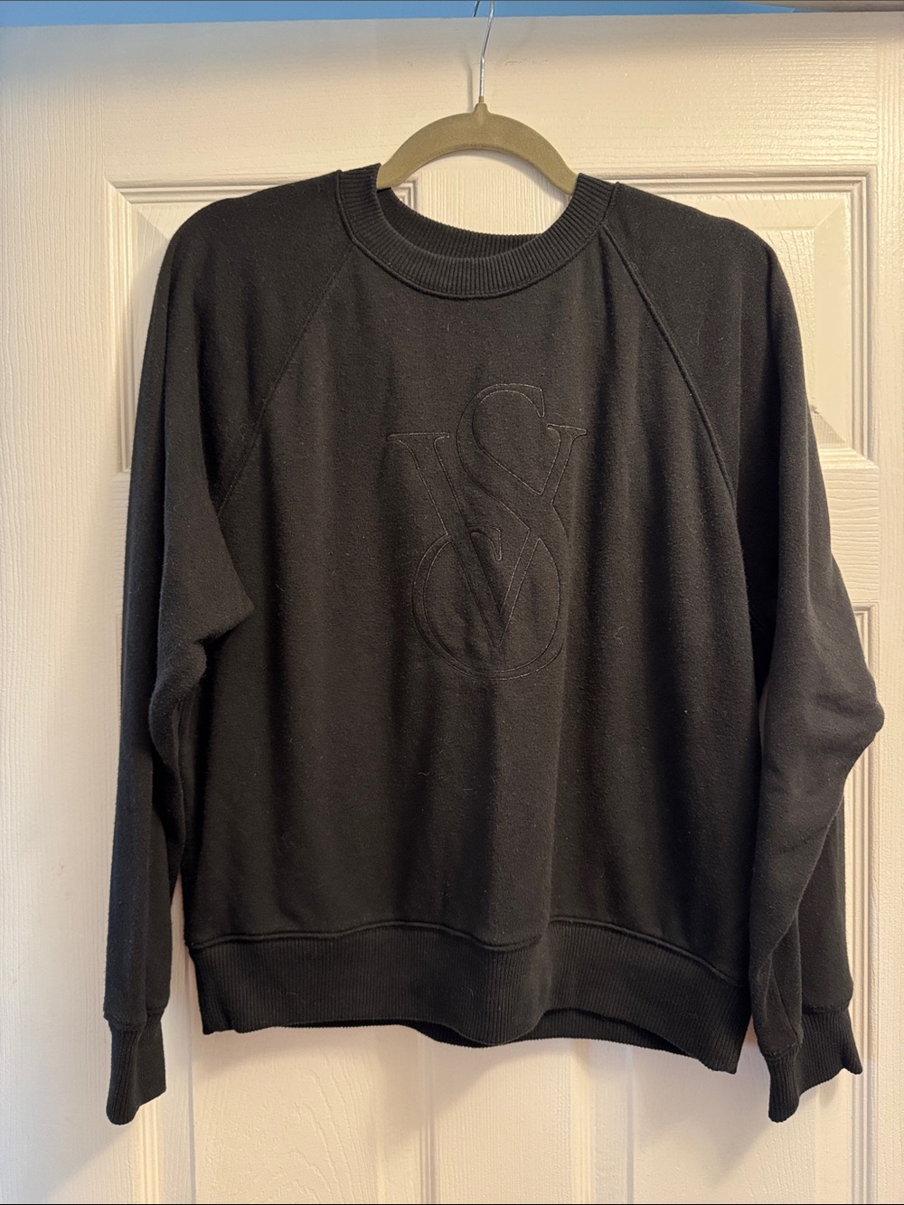 Victoria's Secret Black Embroidered Logo Crew Sweatshirt